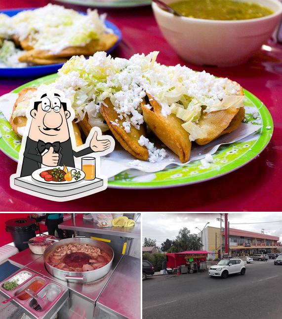 Take a look at the photo showing food and exterior at Antojitos Puebla