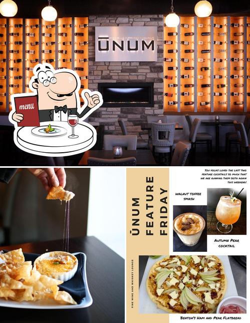 The image of food and interior at Unum Fine Wine & Whiskey Lounge