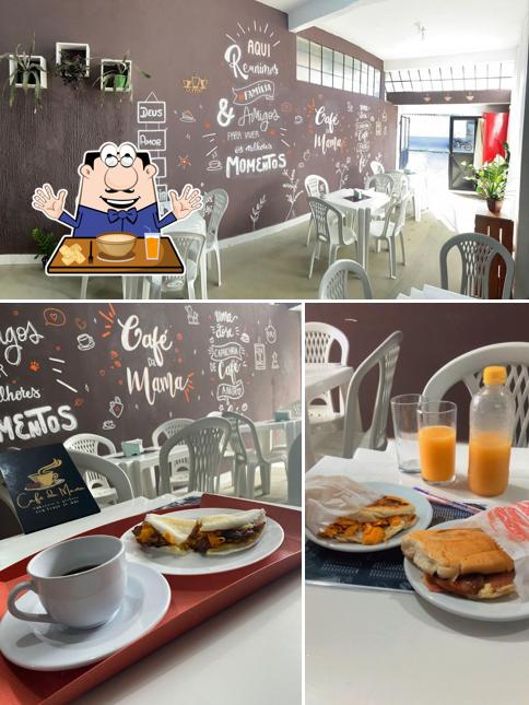 A ilustração da comida e interior a Café da Mama