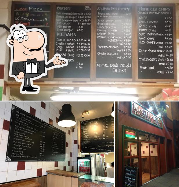 This is the image depicting interior and blackboard at McGuinness Traditional Take Away