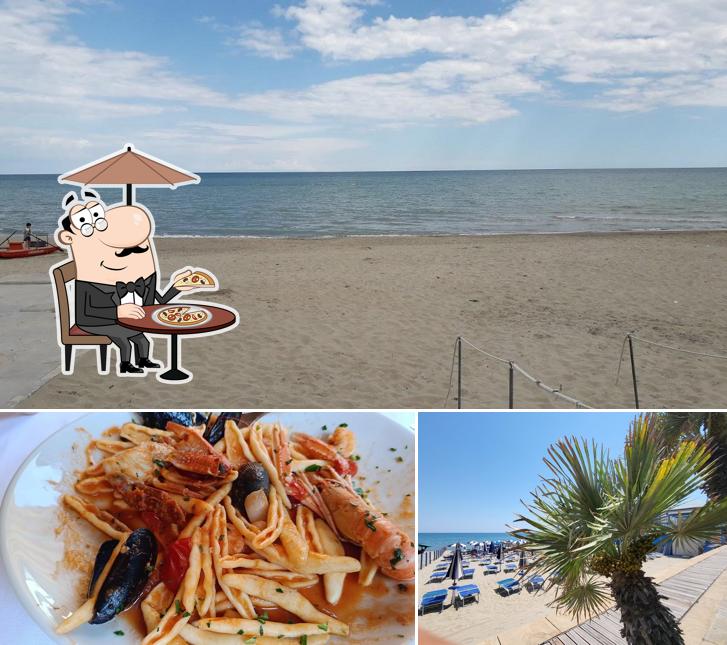 Questa è la immagine che raffigura la esterno e cibo di Ristorante le Sirene
