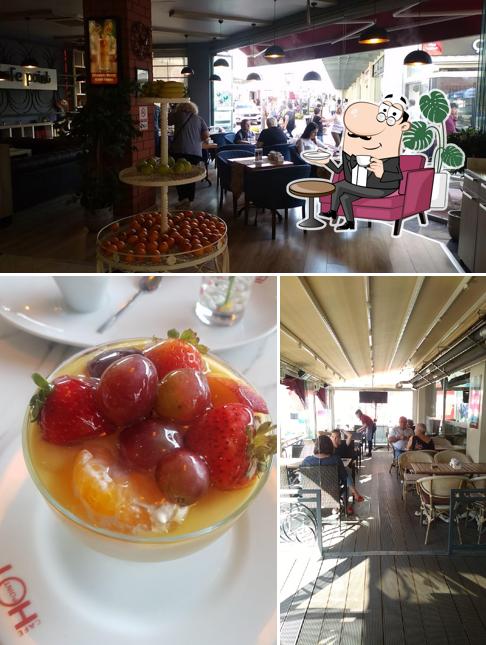 Take a look at the image displaying interior and food at Edo Cafe