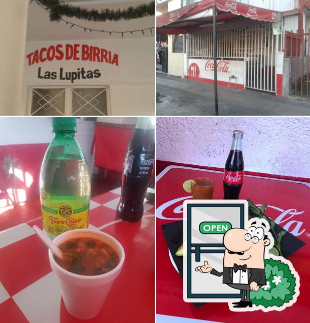 The picture of exterior and drink at Tacos de Birria Las Lupitas