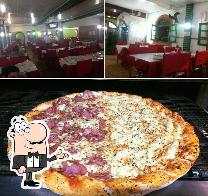 Esta é a ilustração apresentando interior e pizza a Pizzaria Fornão Da Família Forno A Lenha