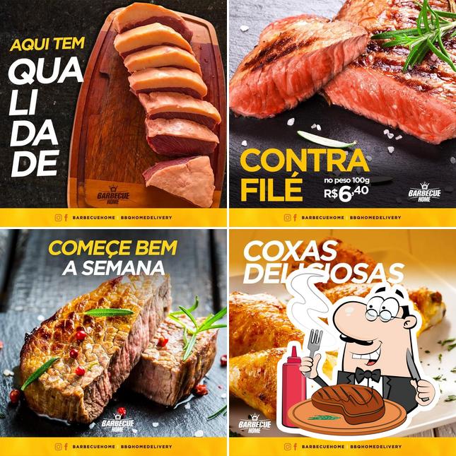 Escolha pratos de carne no BBQ HOME