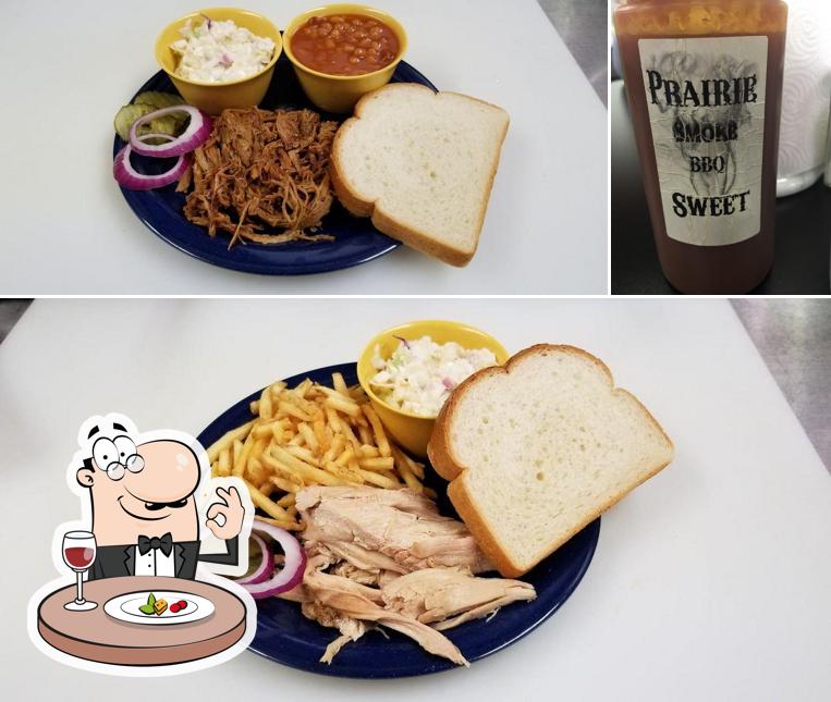 The image of food and beer at Prairie Smoke Bbq
