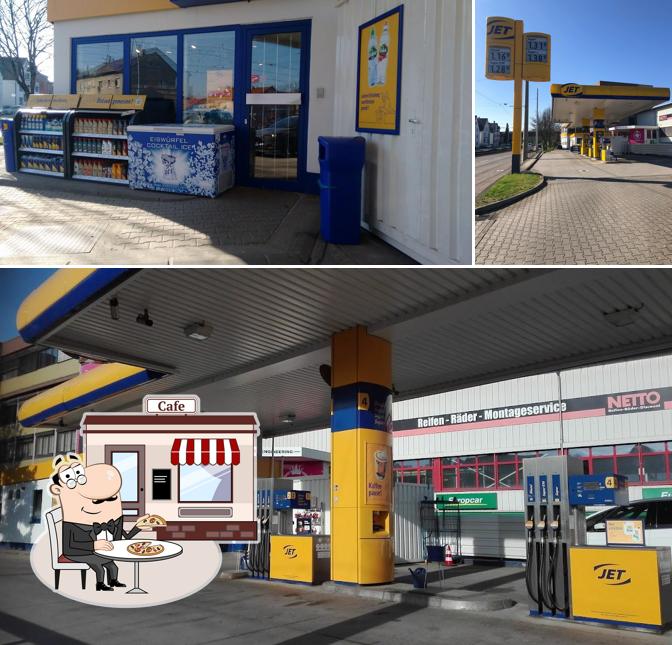 Parmi les différentes choses de la extérieur et la intérieur, une personne peut trouver sur JET Tankstelle