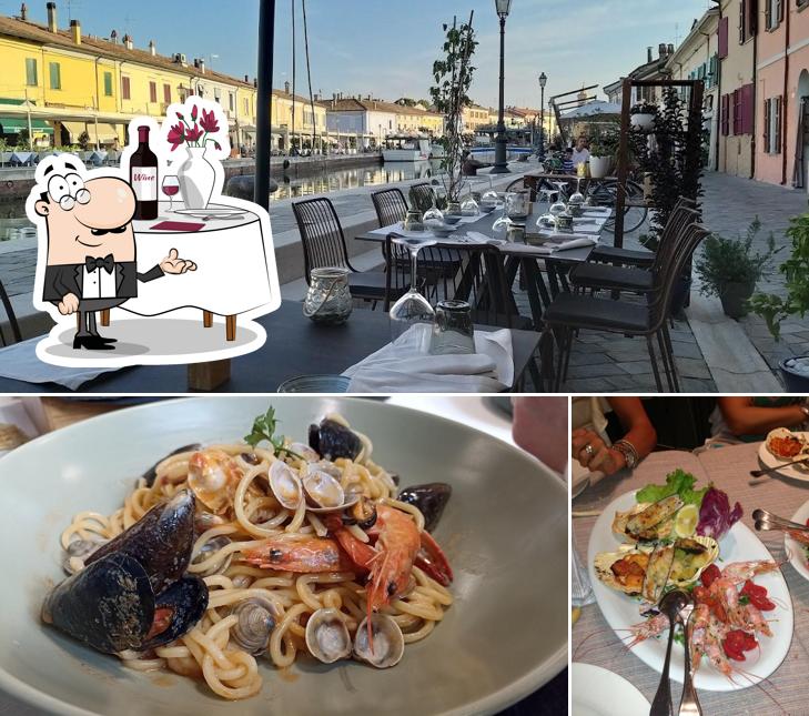 Ristorante Mediterraneo Da Berto si caratterizza per la tavolo da pranzo e cibo