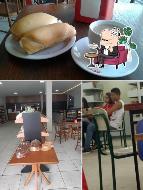 Esta é a foto mostrando interior e comida a Padaria Monazita