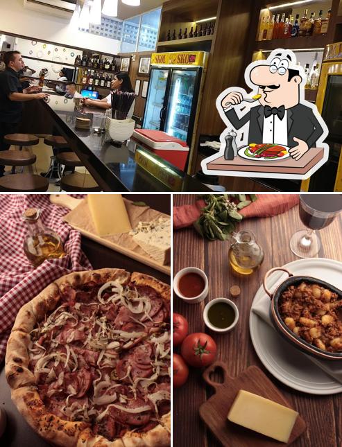 A ilustração da comida e balcão de bar a Bell’s Pizzaria