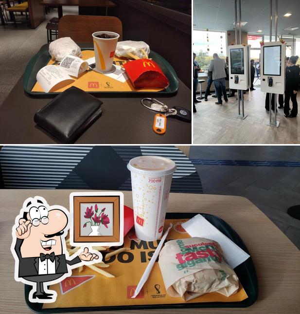 The photo of interior and food at McDonald's