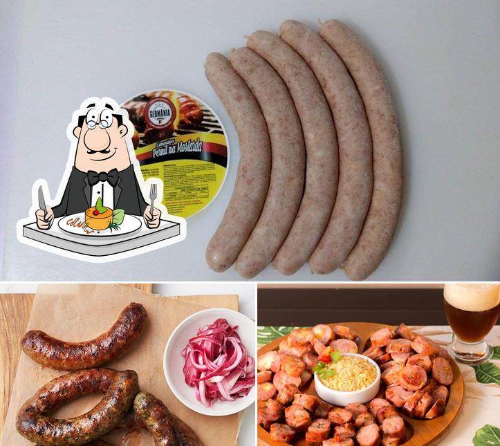 A ilustração a Linguiça Germânia’s comida e cerveja