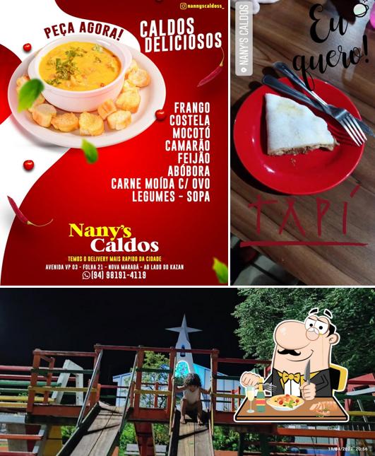 Confira a ilustração mostrando comida e área de lazer no Nany's Caldos