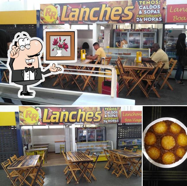 A ilustração do RR LANCHES’s interior e comida