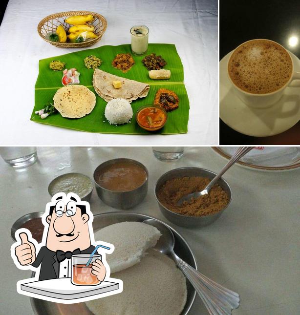 Check out the photo showing drink and food at Kamat Hotel
