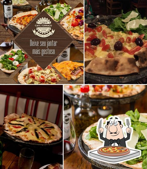 Consiga pizza no Café Terraço Restaurante e Pizzaria