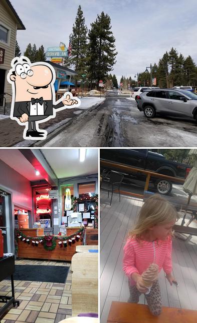 Это фото, где изображены внутреннее оформление и внешнее оформление в Tahoe Famous Burgers