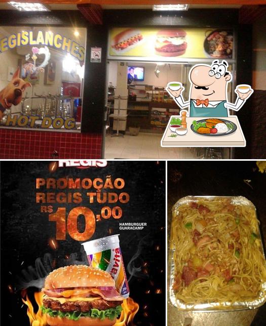 A foto da comida e interior no Regis Lanches