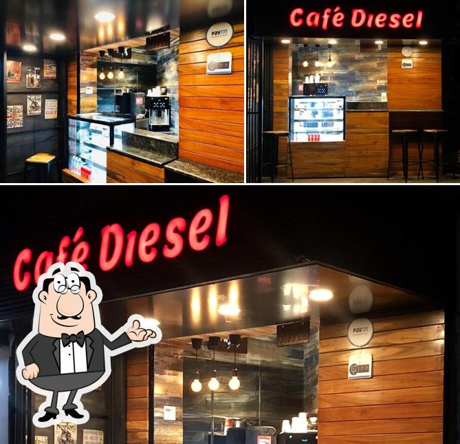 Among various things one can find interior and bar counter at Café Diesel