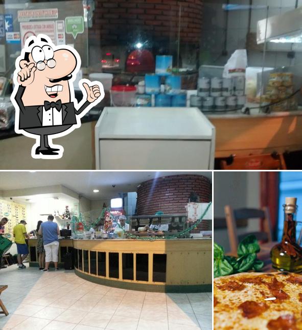 A ilustração da interior e comida no Pizzaria Via Carlo Premium