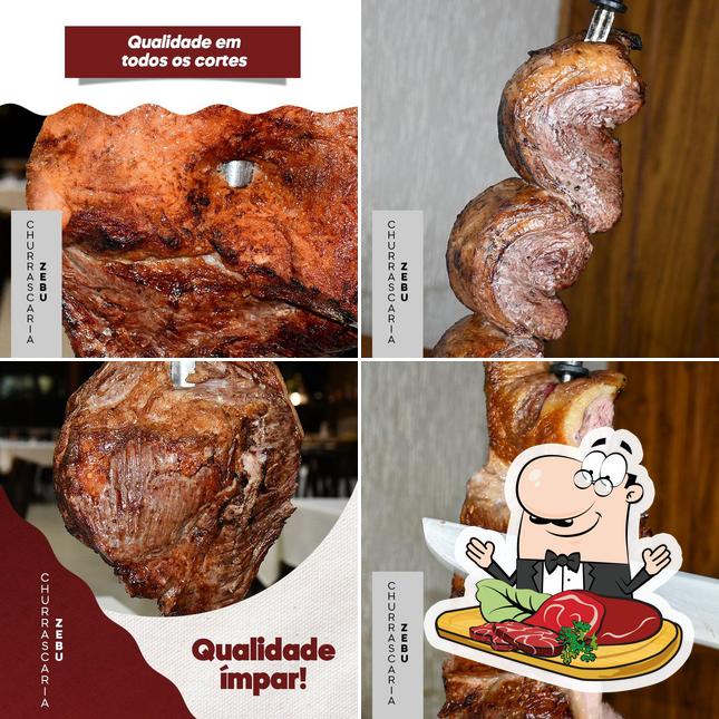 Pratos de carne são disponibilizados no Churrascaria Zebu