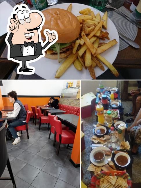 La intérieur et burger du restaurant