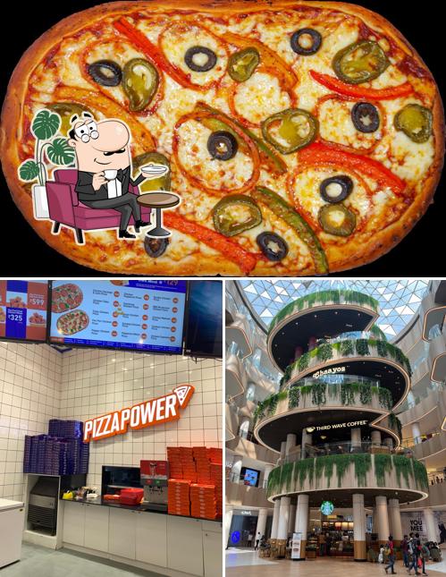 Among various things one can find interior and pizza at GOPIZZA Forum Falcon City