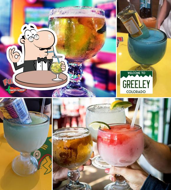 Take a look at the image displaying drink and bar counter at Fuzzy's Taco Shop