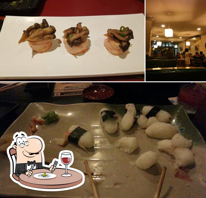 A ilustração da comida e balcão de bar no Genzai Caxias