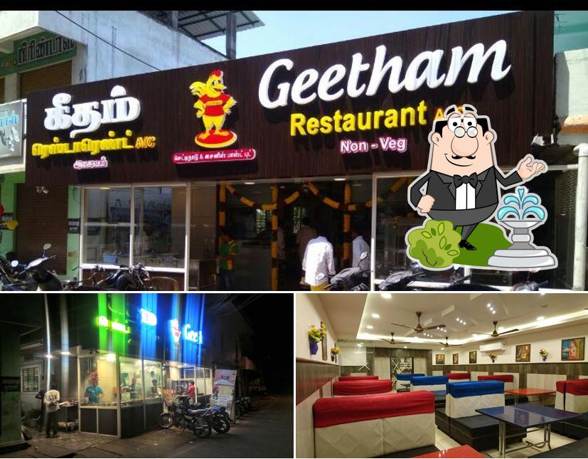 Check out the image depicting exterior and interior at Geetham Restaurant