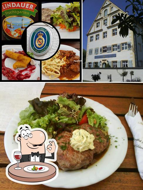 This is the image depicting food and interior at Markgräflich Badischer Gasthof Schwanen