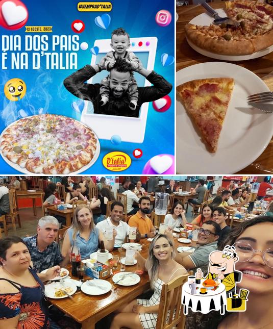 Esta é a ilustração ilustrando comida e interior a D'Talia Pizzaria e Chopperia