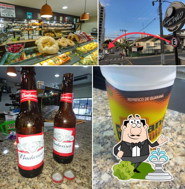 Entre diferentes coisas, exterior e bebida podem ser encontrados no Empório do Pão