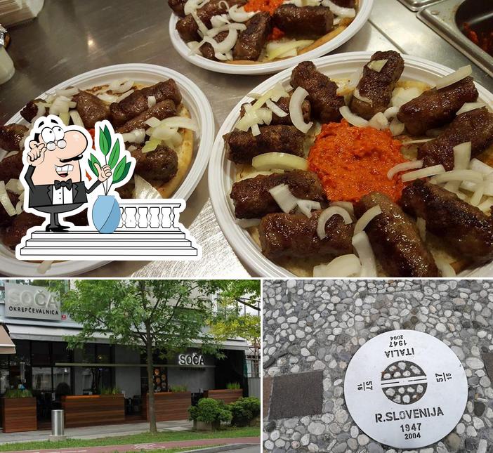 Tra le varie cose da Okrepčevalnica Soča si possono trovare la esterno e la carne
