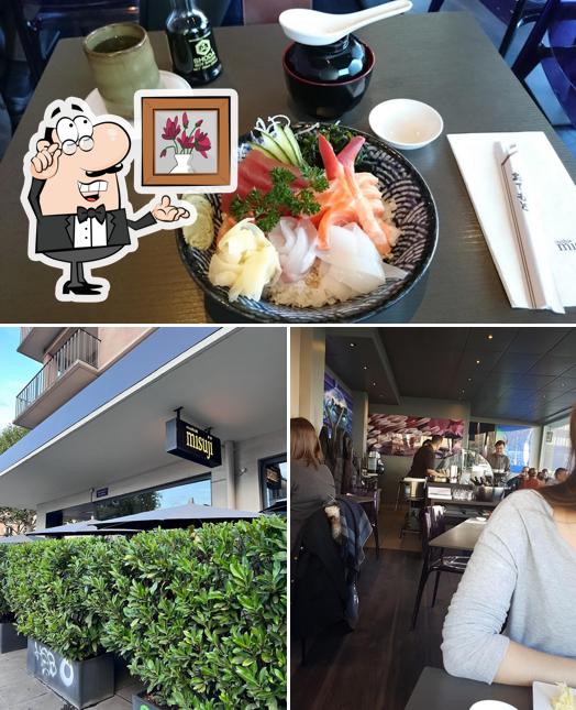 Take a look at the image displaying interior and food at Sushi Misuji