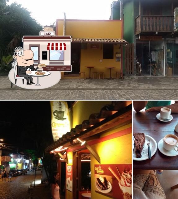 Esta é a imagem ilustrando exterior e mesa de jantar no Café Caramelo