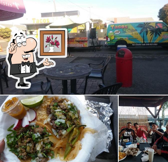 Это фото, где изображены внутреннее оформление и еда в El Chino's Taquiza's
