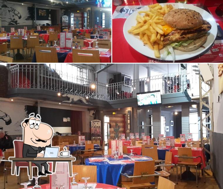 La intérieur et burger du restaurant