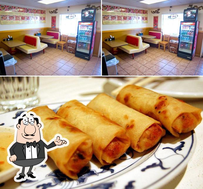 Check out the image showing interior and food at Shanghai Restaurant