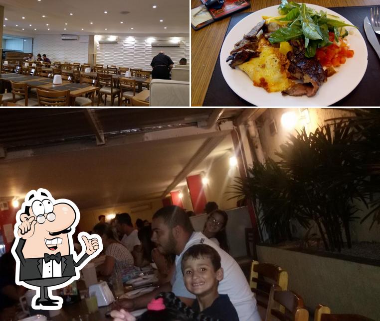 Dê uma olhada a ilustração apresentando interior e mesa de jantar no Pítz Burguer Restaurante