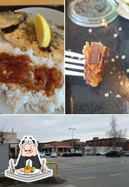Questa è la foto che presenta la cibo e esterno di Coop Restaurant Arbon Novaseta