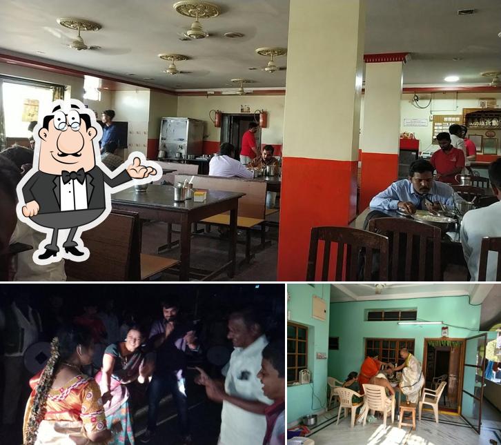 Take a seat at one of the tables at Raghavendra Mess