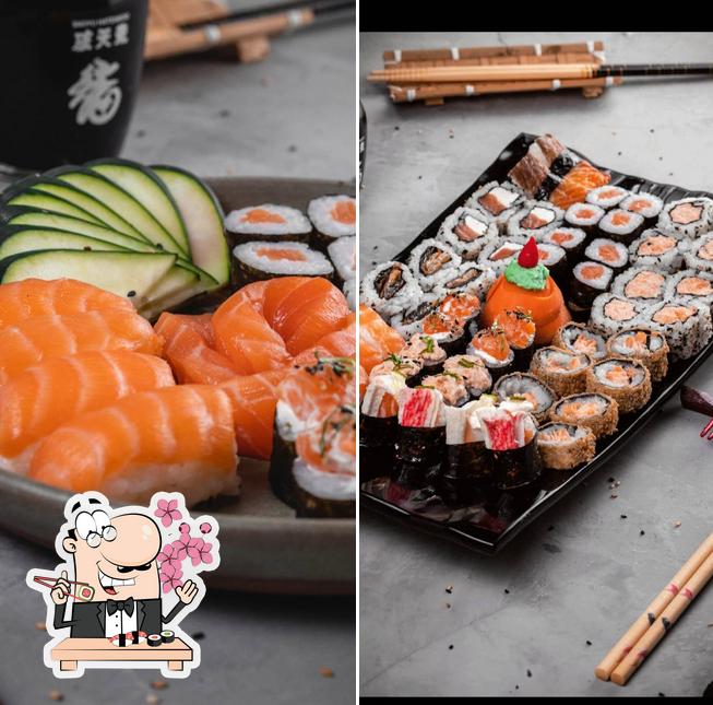 Rolos de sushi são disponibilizados no Amu Sushi Timóteo