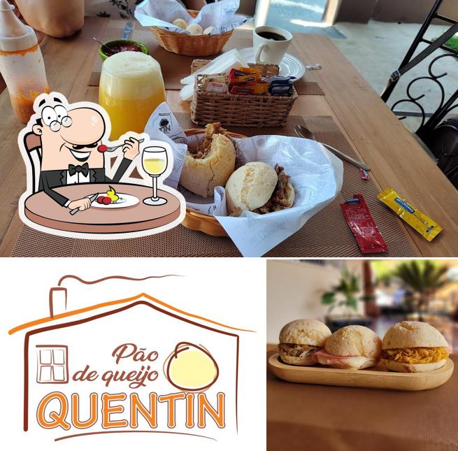 A ilustração da comida e exterior no Pão de Queijo Quentin