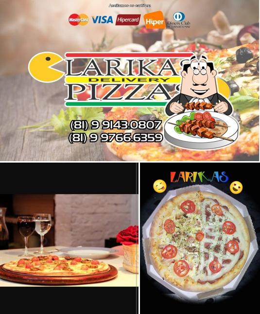 Entre diversos coisas, comida e vinho podem ser encontrados no LARIKAS PIZZAS