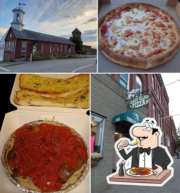 Посмотрите на эту фотографию, где видны еда и внешнее оформление в Famous Village Pizza