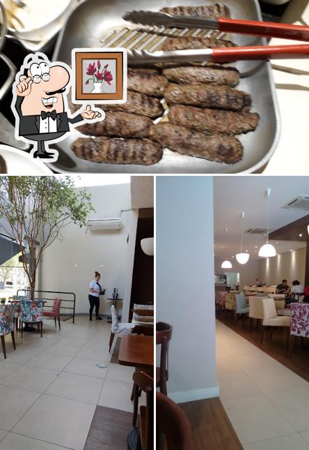 A interior e comida do restaurante