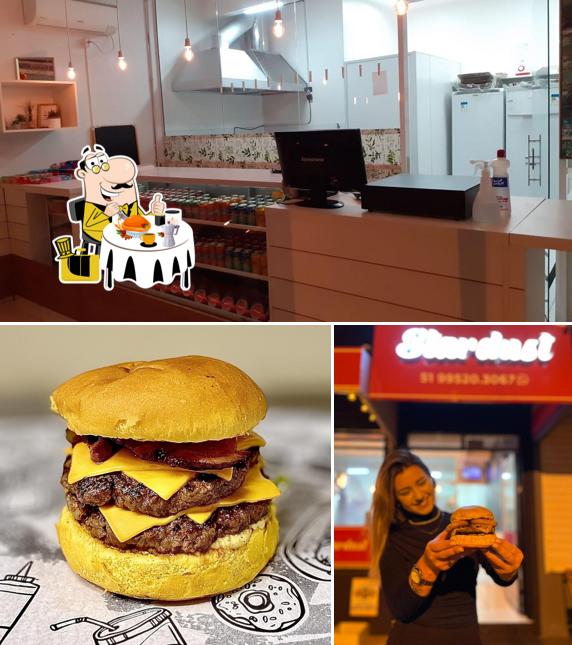A ilustração da comida e interior no Stardust Burger