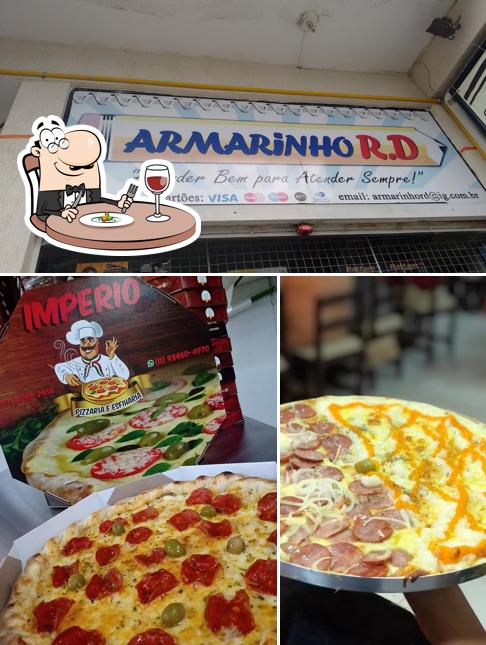 Confira a imagem apresentando comida e exterior no IMPERIO PIZZARIA E ESFIHARIA