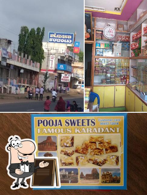 Among different things one can find exterior and food at Pooja Sweets